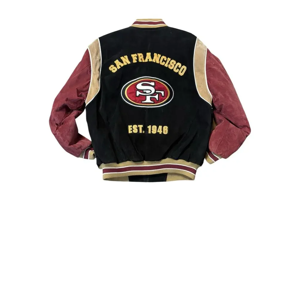 Vintage‎ Suede Leather 49ers Bomber Jacket G-III Medium NFL Letterman Varsity